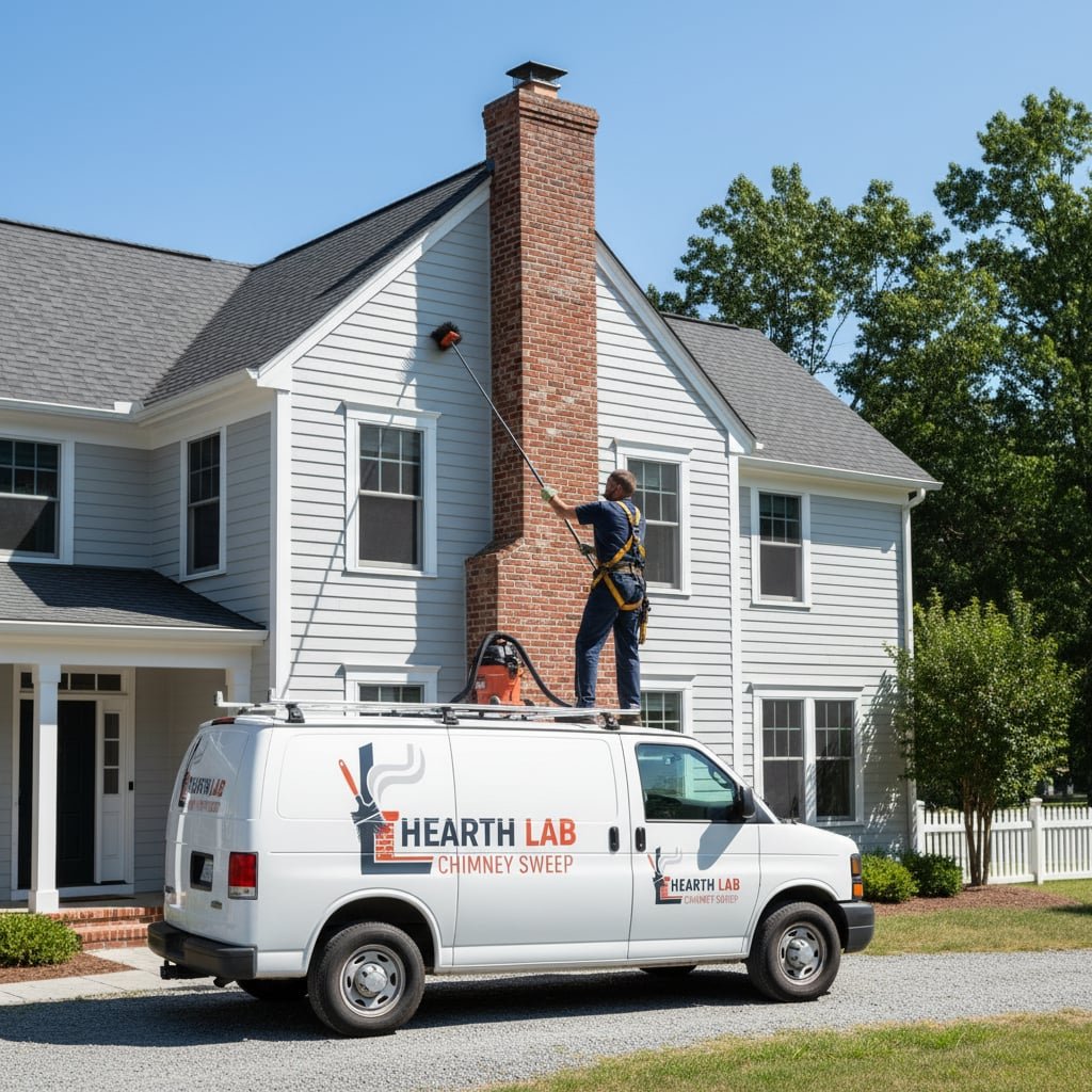 Hearth Lab Chimney Sweep team working on chimney